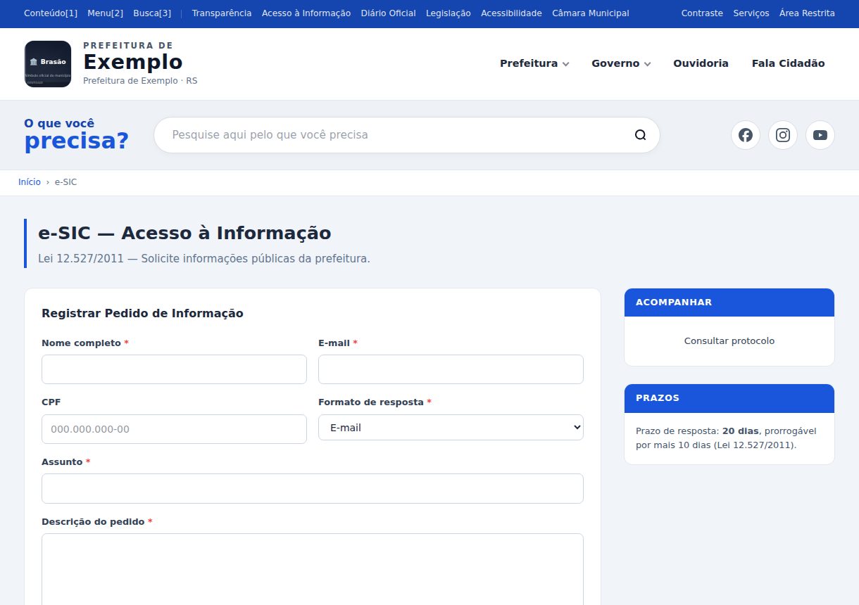 Formulário de pedido de informação do e-SIC
