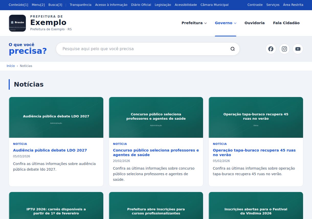 Página de notícias do site de uma prefeitura